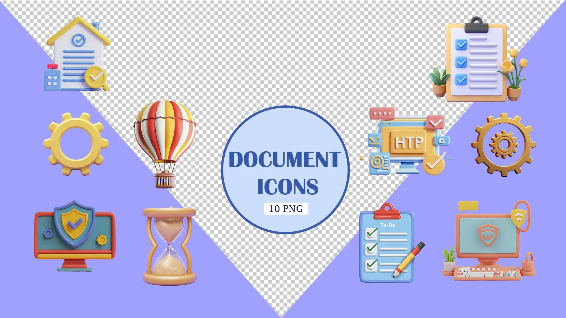 Essential Document Icons 3D Elements Set